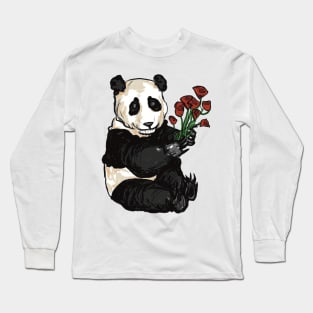 Panda holding Flowers Long Sleeve T-Shirt